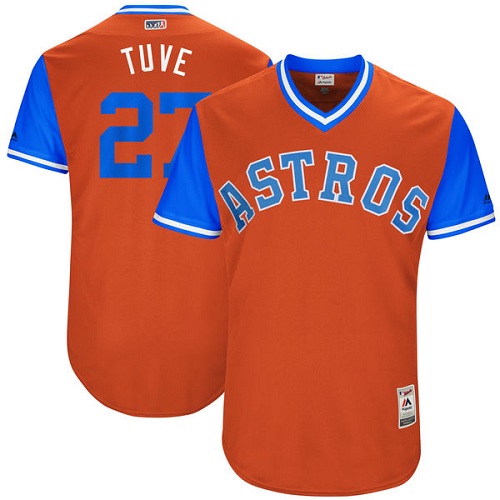 Men's Majestic Houston Astros #27 Jose Altuve "Tuve" Authentic Orange 2017 Players Weekend MLB Jersey