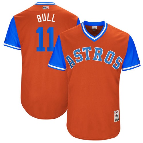 Men's Majestic Houston Astros #11 Evan Gattis "Bull" Authentic Orange 2017 Players Weekend MLB Jersey