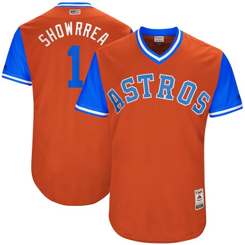 Men's Majestic Houston Astros #1 Carlos Correa "Showrrea" Authentic Orange 2017 Players Weekend MLB Jersey