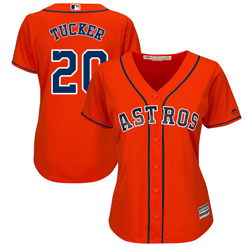 Women's Majestic Houston Astros #20 Preston Tucker Authentic Orange Alternate Cool Base MLB Jersey