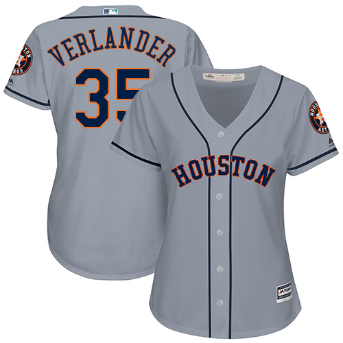 Women's Majestic Houston Astros #35 Justin Verlander Authentic Grey Road Cool Base MLB Jersey