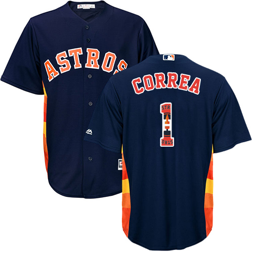 Men's Majestic Houston Astros #1 Carlos Correa Authentic Navy Blue Team Logo Fashion Cool Base MLB Jersey