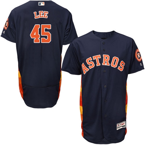 Men's Majestic Houston Astros #45 Carlos Lee Authentic Navy Blue Alternate Cool Base MLB Jersey