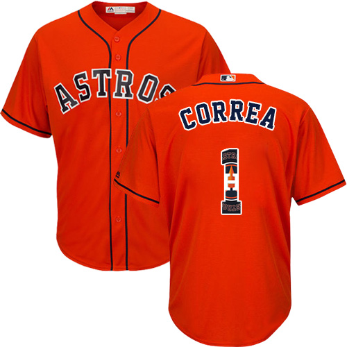 Men's Majestic Houston Astros #1 Carlos Correa Authentic Orange Team Logo Fashion Cool Base MLB Jersey
