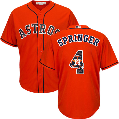 Men's Majestic Houston Astros #4 George Springer Authentic Orange Team Logo Fashion Cool Base MLB Jersey