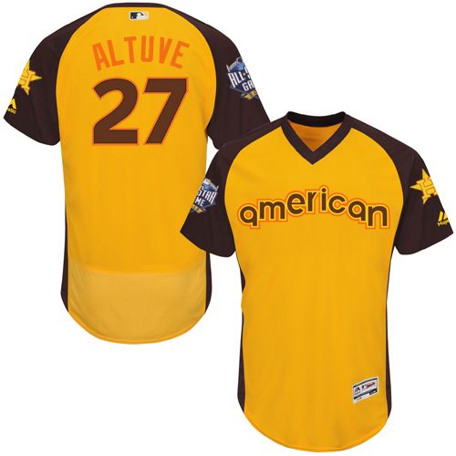 Men's Majestic Houston Astros #27 Jose Altuve Yellow 2016 All-Star American League BP Authentic Collection Flex Base MLB Jersey