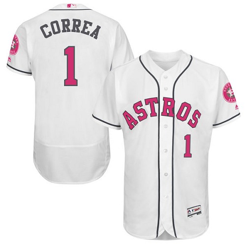 Men's Majestic Houston Astros #1 Carlos Correa Replica White 2016 Mother's Day Cool Base MLB Jersey