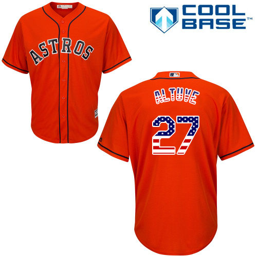 Men's Majestic Houston Astros #27 Jose Altuve Replica Orange USA Flag Fashion MLB Jersey