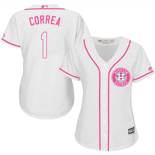 Women's Majestic Houston Astros #1 Carlos Correa Authentic White Fashion Cool Base MLB Jersey