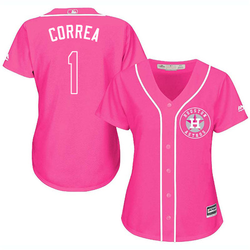 Women's Majestic Houston Astros #1 Carlos Correa Authentic Pink Fashion Cool Base MLB Jersey