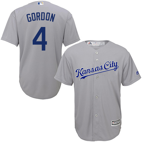 Men's Majestic Kansas City Royals #4 Alex Gordon Replica Grey Road Cool Base MLB Jersey