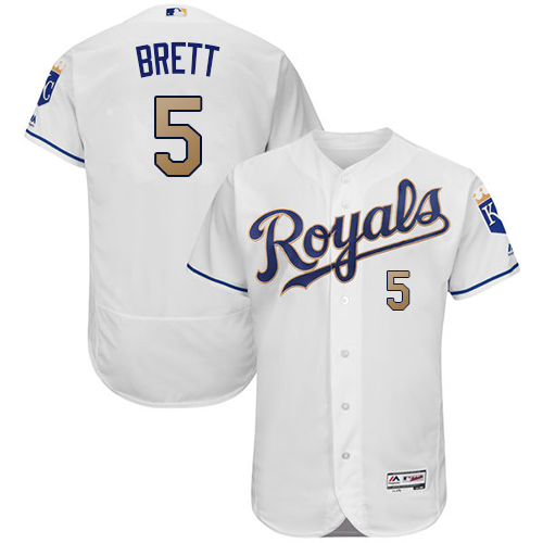 Men's Majestic Kansas City Royals #5 George Brett White Home Flex Base Authentic MLB Jersey