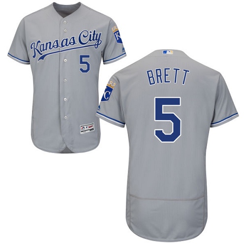 Men's Majestic Kansas City Royals #5 George Brett Authentic Grey Road Cool Base MLB Jersey
