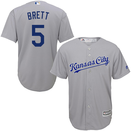 Men's Majestic Kansas City Royals #5 George Brett Replica Grey Road Cool Base MLB Jersey