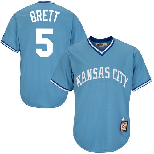 Men's Majestic Kansas City Royals #5 George Brett Authentic Light Blue Cooperstown MLB Jersey