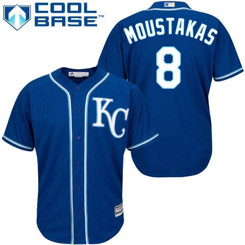 Men's Majestic Kansas City Royals #8 Mike Moustakas Replica Blue Alternate 2 Cool Base MLB Jersey
