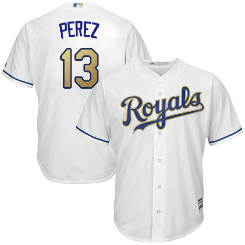 Men's Majestic Kansas City Royals #13 Salvador Perez Replica White Home Cool Base MLB Jersey