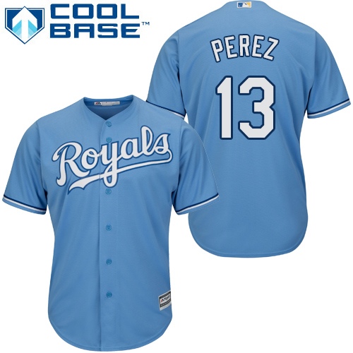 Men's Majestic Kansas City Royals #13 Salvador Perez Replica Light Blue Alternate 1 Cool Base MLB Jersey