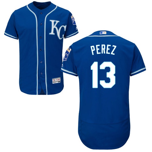 Men's Majestic Kansas City Royals #13 Salvador Perez Authentic Blue Alternate 2 Cool Base MLB Jersey