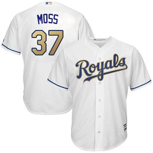 Men's Majestic Kansas City Royals #37 Brandon Moss Replica White Home Cool Base MLB Jersey