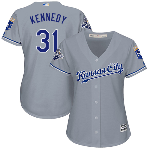 Women's Majestic Kansas City Royals #31 Ian Kennedy Replica Grey Road Cool Base MLB Jersey