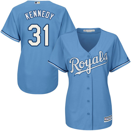 Women's Majestic Kansas City Royals #31 Ian Kennedy Authentic Light Blue Alternate 1 Cool Base MLB Jersey