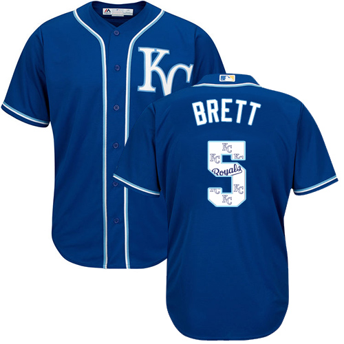Men's Majestic Kansas City Royals #5 George Brett Authentic Blue Team Logo Fashion Cool Base MLB Jersey