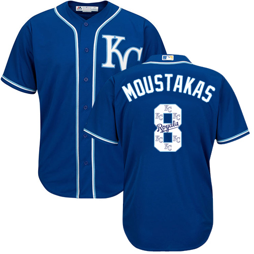Men's Majestic Kansas City Royals #8 Mike Moustakas Authentic Blue Team Logo Fashion Cool Base MLB Jersey