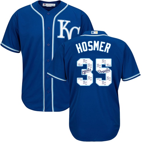Men's Majestic Kansas City Royals #35 Eric Hosmer Authentic Blue Team Logo Fashion Cool Base MLB Jersey