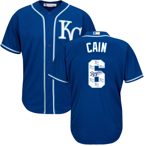 Men's Majestic Kansas City Royals #6 Lorenzo Cain Authentic Blue Team Logo Fashion Cool Base MLB Jersey