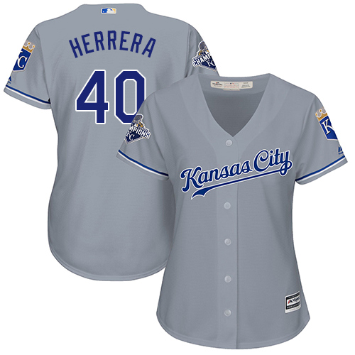 Women's Majestic Kansas City Royals #40 Kelvin Herrera Authentic Grey Road Cool Base MLB Jersey