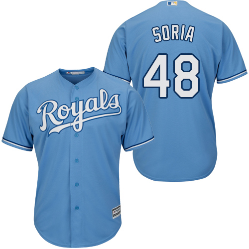 Youth Majestic Kansas City Royals #48 Joakim Soria Authentic Light Blue Alternate 1 Cool Base MLB Jersey