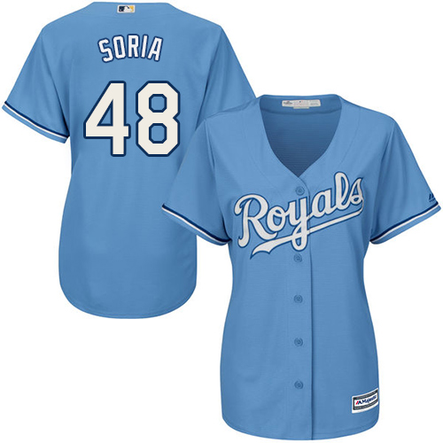 Women's Majestic Kansas City Royals #48 Joakim Soria Replica Light Blue Alternate 1 Cool Base MLB Jersey