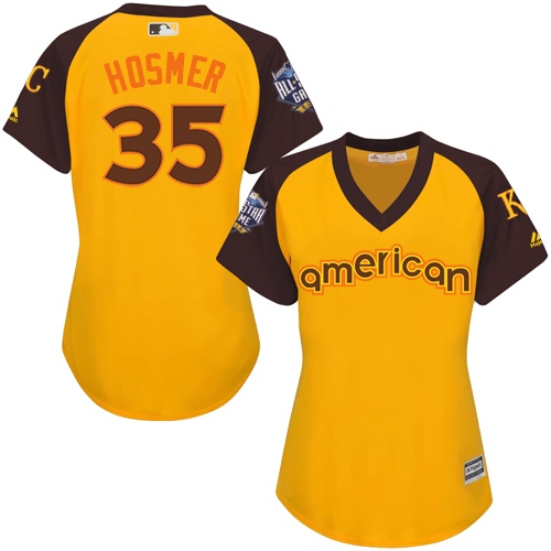 Women's Majestic Kansas City Royals #35 Eric Hosmer Authentic Yellow 2016 All-Star American League BP Cool Base MLB Jersey