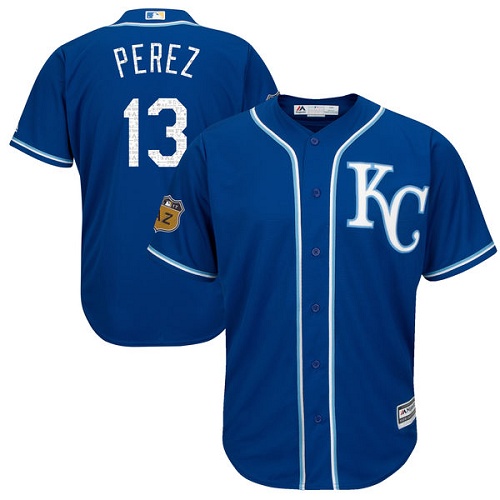 Youth Majestic Kansas City Royals #13 Salvador Perez Authentic Royal Blue 2017 Spring Training Cool Base MLB Jersey