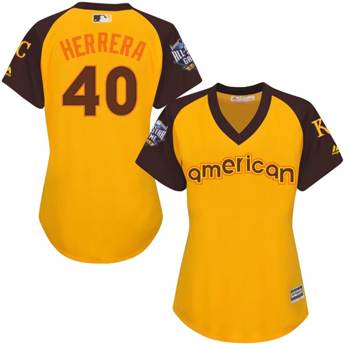 Women's Majestic Kansas City Royals #40 Kelvin Herrera Authentic Yellow 2016 All-Star American League BP Cool Base MLB Jersey