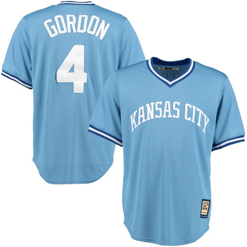 Men's Majestic Kansas City Royals #4 Alex Gordon Authentic Light Blue Cooperstown MLB Jersey