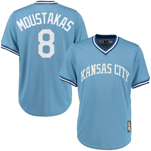 Men's Majestic Kansas City Royals #8 Mike Moustakas Replica Light Blue Cooperstown MLB Jersey