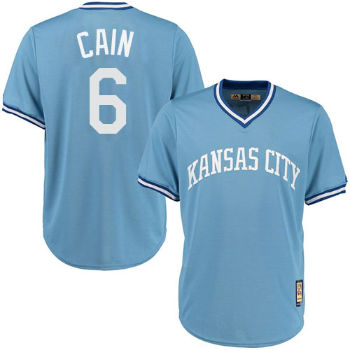 Men's Majestic Kansas City Royals #6 Lorenzo Cain Replica Light Blue Cooperstown MLB Jersey