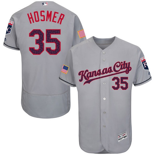 Men's Majestic Kansas City Royals #35 Eric Hosmer Authentic Grey Fashion Stars & Stripes Flex Base MLB Jersey