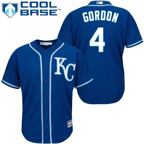 Youth Majestic Kansas City Royals #4 Alex Gordon Authentic Blue Cool Base MLB Jersey