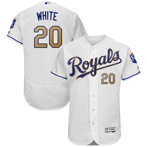 Men's Majestic Kansas City Royals #20 Frank White White Home Flex Base Authentic MLB Jersey