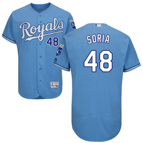 Men's Majestic Kansas City Royals #48 Joakim Soria Authentic Light Blue Alternate 1 Cool Base MLB Jersey
