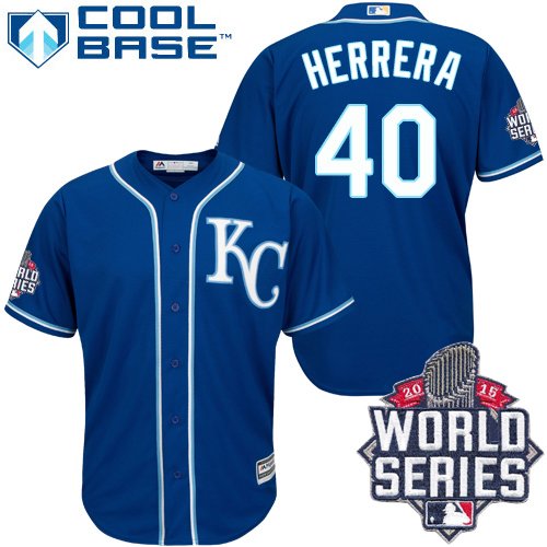 Men's Majestic Kansas City Royals #40 Kelvin Herrera Authentic Blue Alternate 2 Cool Base 2015 World Series Patch MLB Jersey
