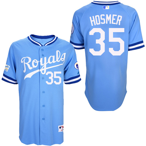 Men's Majestic Kansas City Royals #35 Eric Hosmer Authentic Light Blue 1985 Turn Back The Clock MLB Jersey
