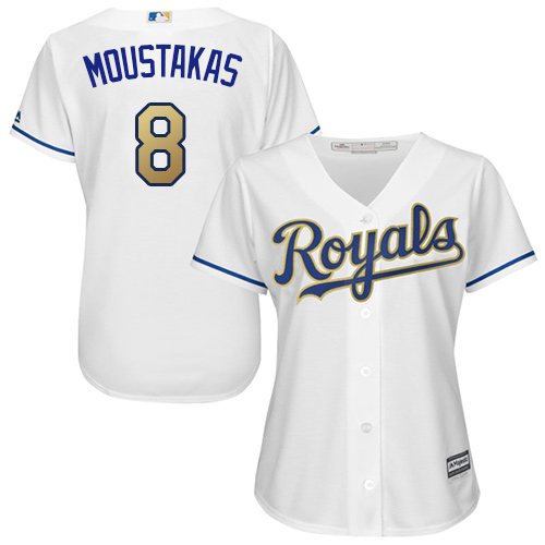 Women's Majestic Kansas City Royals #8 Mike Moustakas Authentic White Home Cool Base MLB Jersey