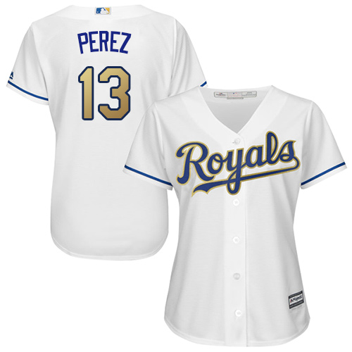 Women's Majestic Kansas City Royals #13 Salvador Perez Authentic White Home Cool Base MLB Jersey