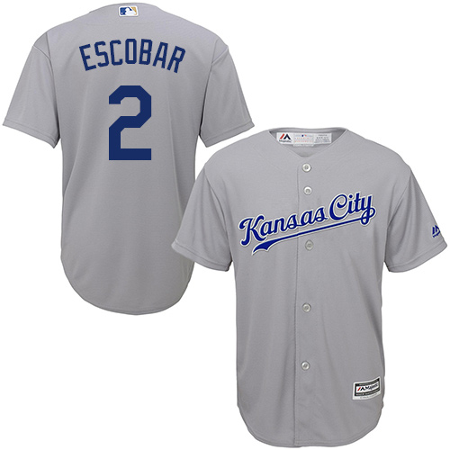 Youth Majestic Kansas City Royals #2 Alcides Escobar Replica Grey Road Cool Base MLB Jersey