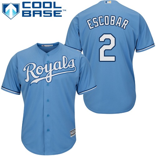 Youth Majestic Kansas City Royals #2 Alcides Escobar Authentic Light Blue Alternate 1 Cool Base MLB Jersey