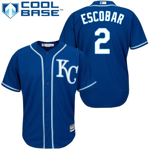 Youth Majestic Kansas City Royals #2 Alcides Escobar Authentic Blue Alternate 2 Cool Base MLB Jersey